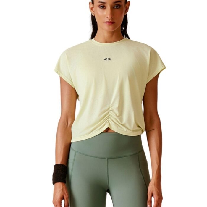 Women's Regular Fit Activewear Crop T-Shirt | Round Neck Short Sleeve Gym Top | Stretch Workout T-Shirt for Yoga, Running & Training | Crop Length | Solid