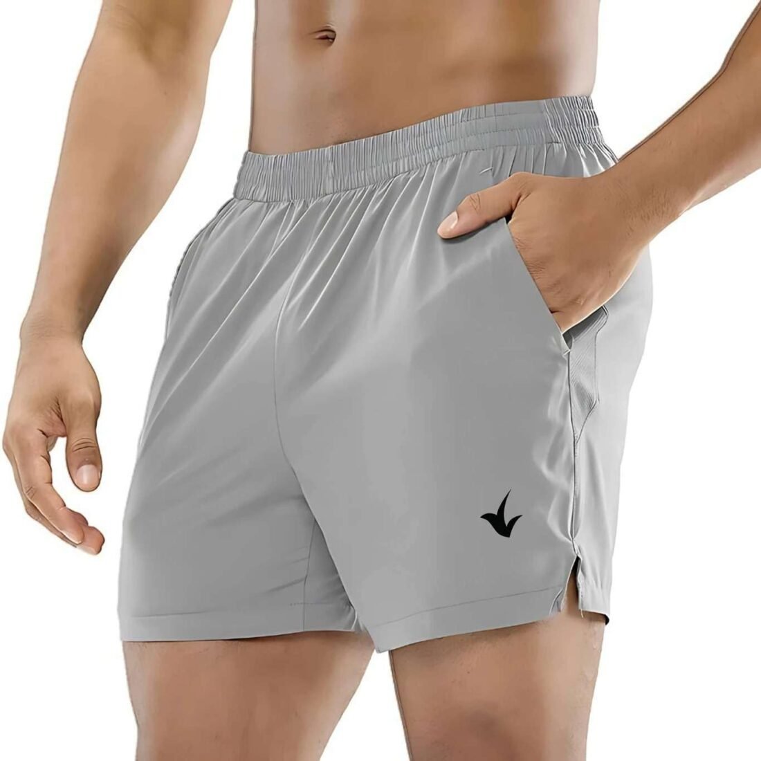 Men's Quick Dry Sports Shorts with Side Pockets, Lightweight Running Gym Workout Shorts, Breathable Athletic Activewear, Light Gray