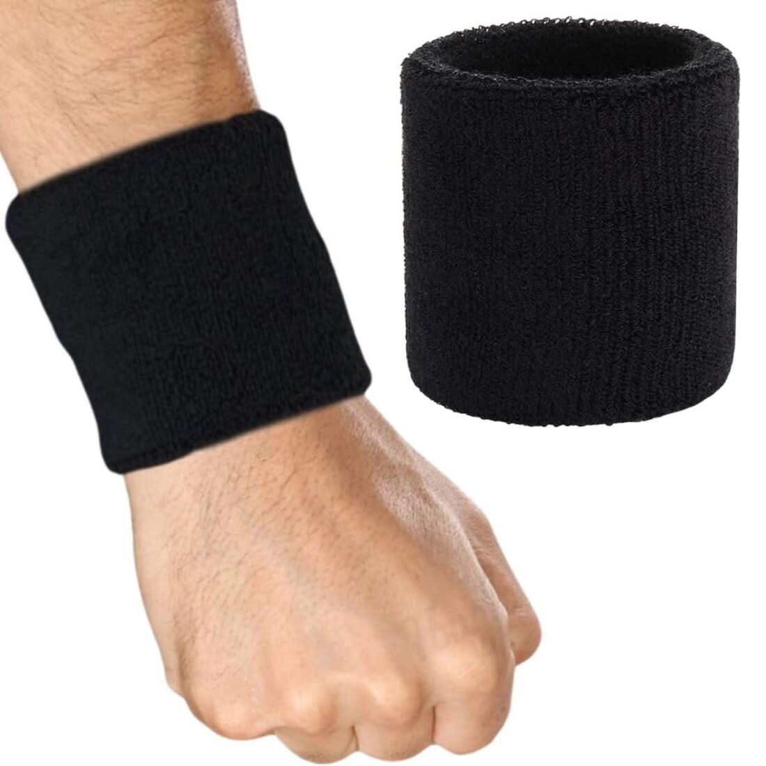 Sports Cricket Wrist Sweat Band | High Absorbtion Terry Cotton Thick Hand sweatbands for Gym, Workouts, Exercises Running and Cricket(1 Piece, Black)