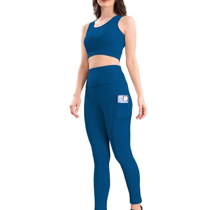 Women's 2-Piece High-Waist Track Suit Co-ord Set for Women Gym Wear Sports Bra and Bottom Set Sports Running Suits Yoga Wear Airforce