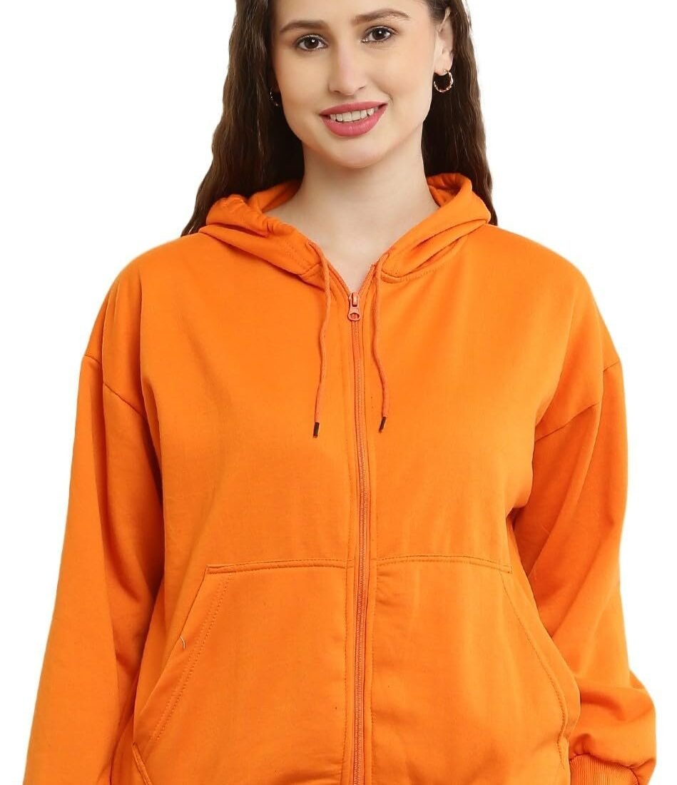 Universal Zipper Hoodie for Women Solid Full Sleeves Hooded Jacket SMALL-12XL (9X-Large, Purple) (in, Alpha, 2XL, Regular, Orange)