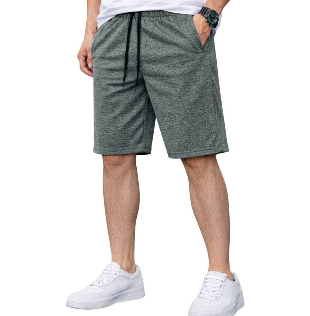 Men's Polyester Gym Shorts with Drawstring – Lightweight Training & Casual Sports Shorts-10 Green
