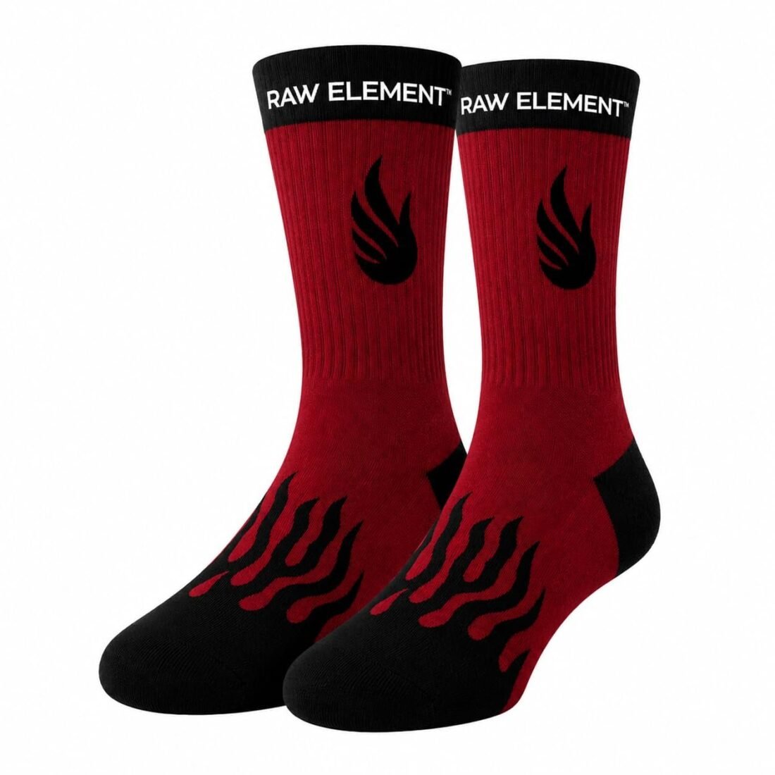 Premium Cotton | Multicolour Athletic Socks with Fire Pattern Crew Socks |Unisex Stretchable Free Size | (Black & Wine Red)