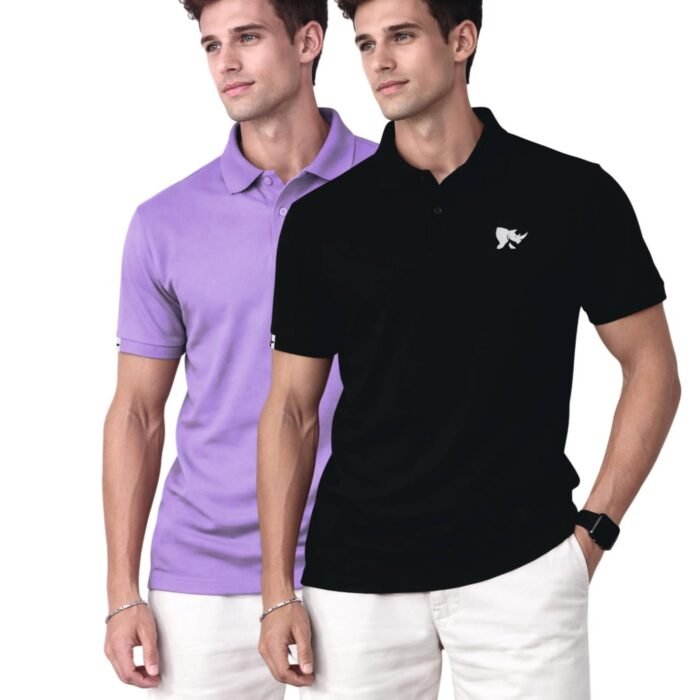Mens Sports Dry Fit Collar Polo T-Shirts, Quick Drying & Breathable Material, Perfect for Workout Tops & Gym Wear Tees| (Pack 2) (in, Alpha, Regular, Purple & Black)