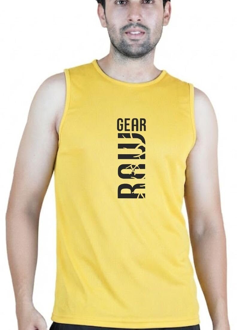 Men's Sleeveless Polyster Gym Vest | Sports Vest for Workout, Running & Training (in, Alpha, 19. Yellow)