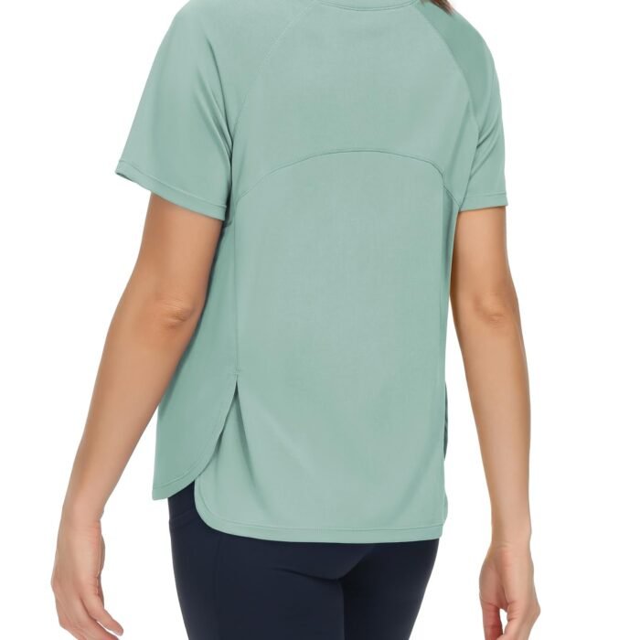 Women's Short Sleeve Workout Shirts Breathable Yoga T-Shirts with Side Slits Athletic Tee Tops, Light Green