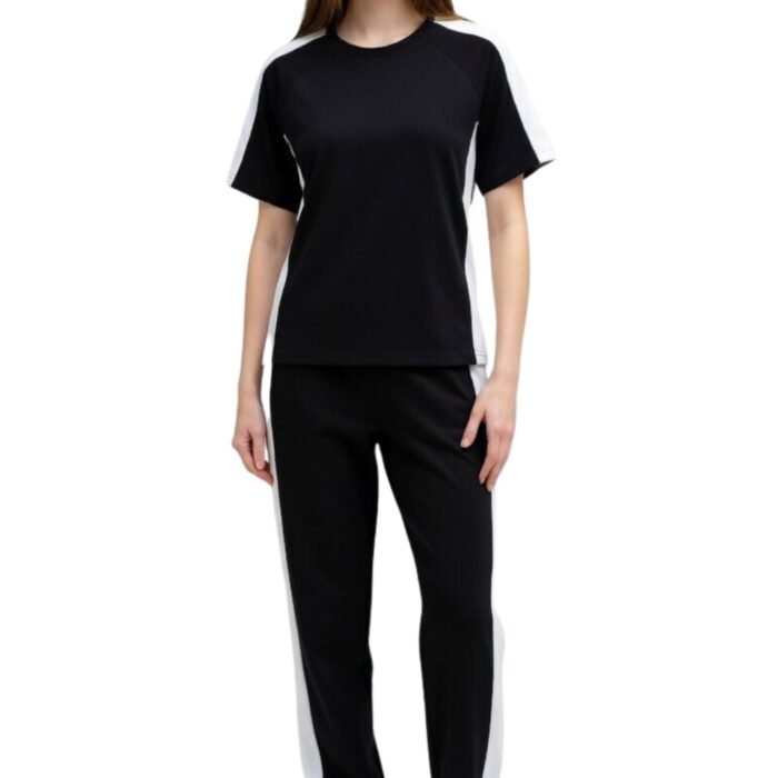 Women Activewear Co-Ord Set | T-Shirt & Track Pant Set | Gym & Sports Wear | Casual & Running Outfit for Women - Black
