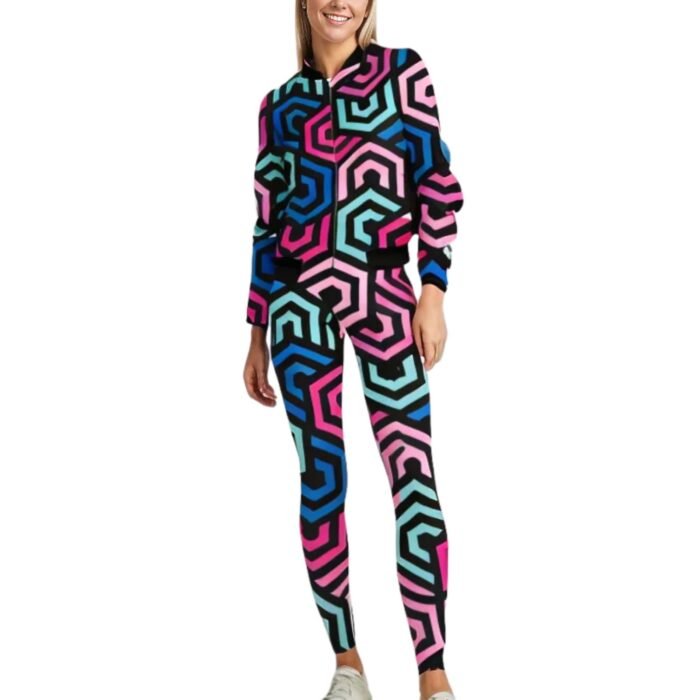 Stylesplash Women Travel Coord set Bomber Jacktet with Leggings | Gym wear for women (Multi, Medium)