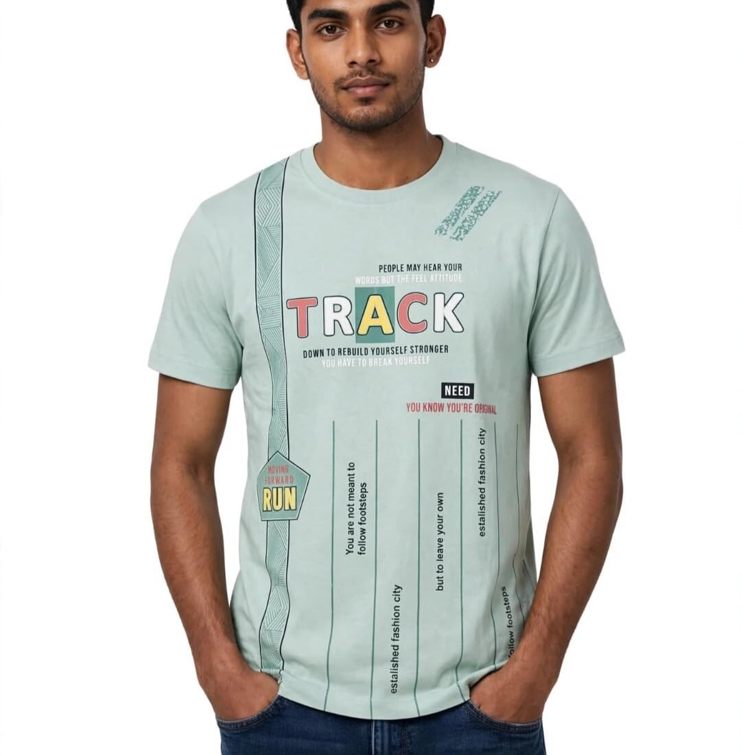 Hero Panti Men's Round Neck T-Shirt Track Run Graphic Pista Green