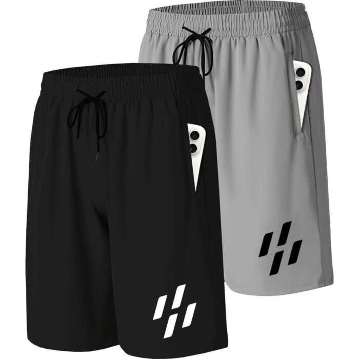A.A Fashion Zone Men’s Casual Elastic Waist Drawstring Shorts with Side Pockets | Comfortable Summer Sports Lounge Gym Beach Shorts | 2 Pack Combo (in, Alpha, Regular, Black & Grey)