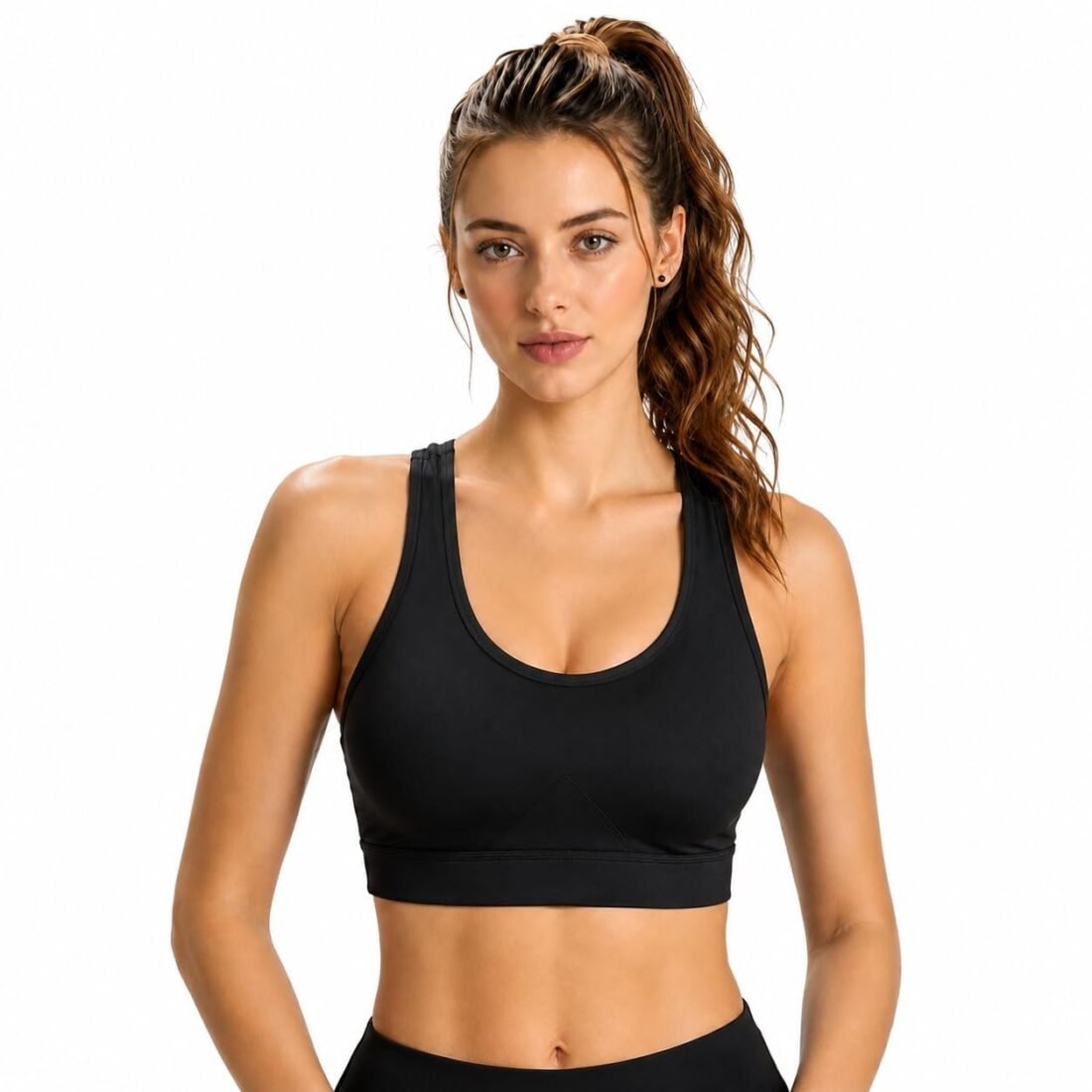 Women’s Sports Bra for Gym Workout Yoga Running | Seamless Lightly Padded Cotton Bra with Racerback Design | Breathable Comfortable Medium Support Fitness Bra (IN, Alpha, Regular)