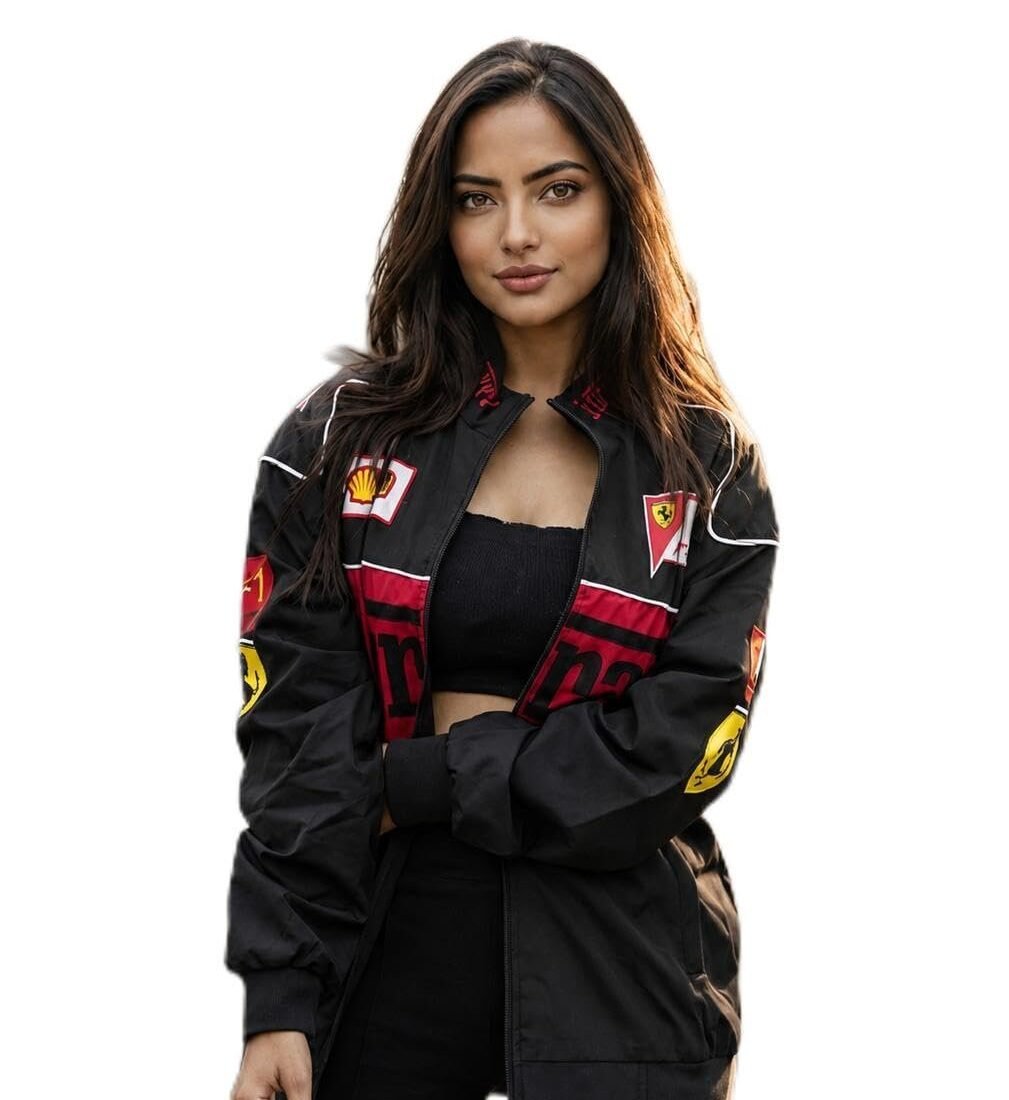 F1 Racing Jacket for Women – Biker Bomber Full-Zip Hooded Streetwear Jacket