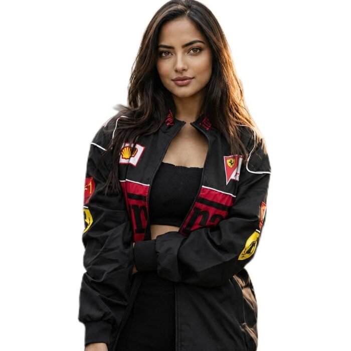 F1 Racing Jacket for Women – Biker Bomber Full-Zip Hooded Streetwear Jacket