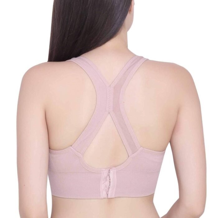 Women's Sports Bra for Women | Padded Racerback | Low Impact Active Wear | Gym, Workout, Jogging, Fitness & Yoga | Non Wired Back Hook | Nylon Spandex | M-2XL Peach