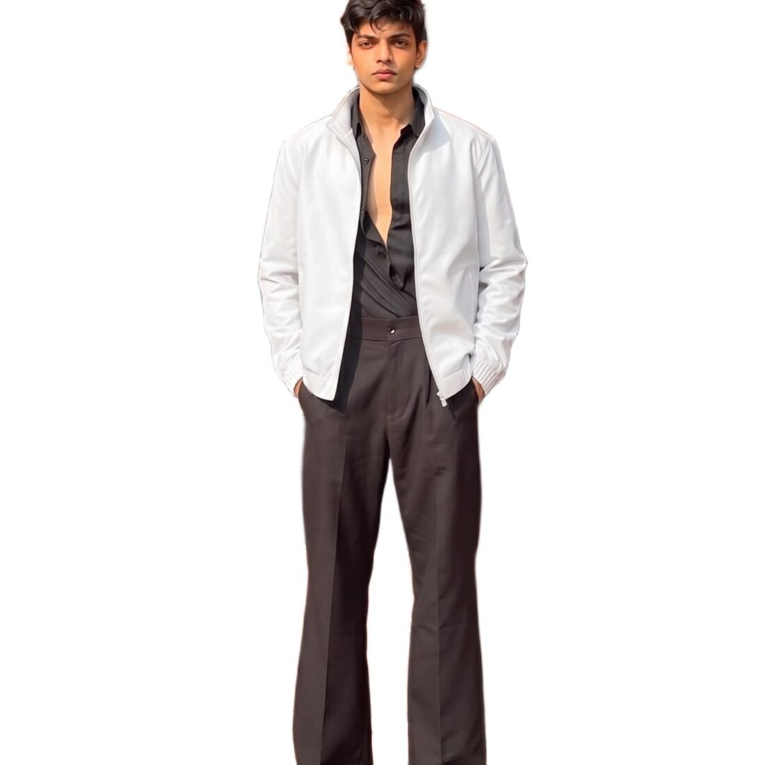 Men's Minimalist White Jacket High Neck Zipper Closure Lightweight Blazer Alternative