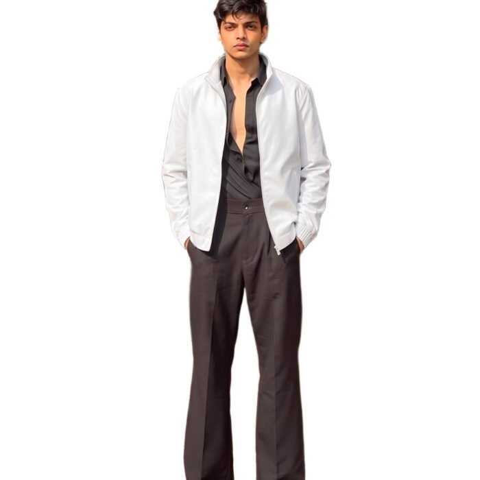 Men's Minimalist White Jacket High Neck Zipper Closure Lightweight Blazer Alternative