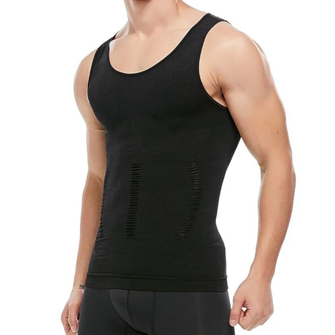 Waist Slimming Abdominal Shapewear Vest for Men | Body Shaper Compression Tank Top (in, Alpha, Regular, Black, Sleeveless)