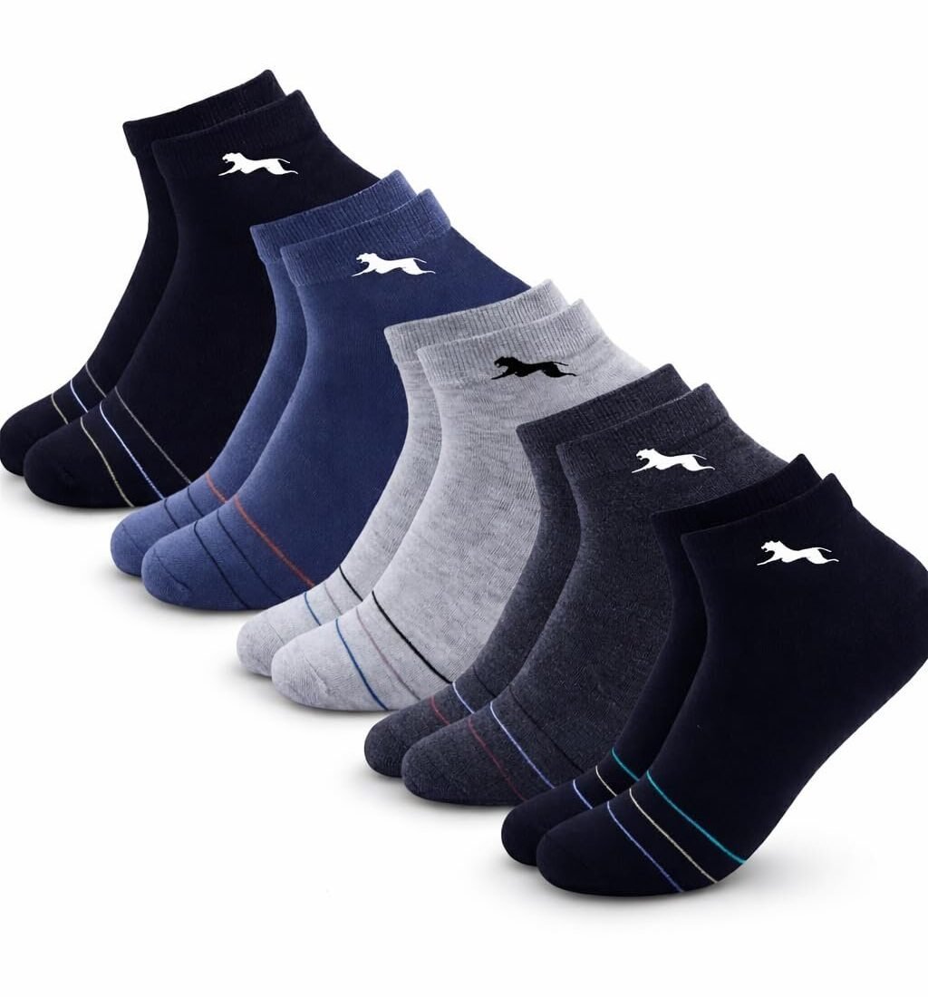 Men and Women Ankle Length Socks, Multicolored with Striped Design, Breathable Cushioned Base, Casual (5)