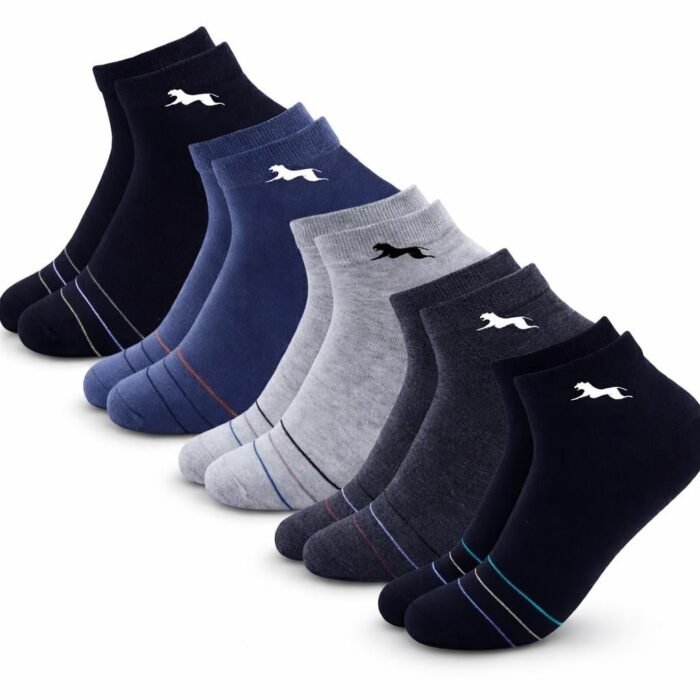 Men and Women Ankle Length Socks, Multicolored with Striped Design, Breathable Cushioned Base, Casual (5)