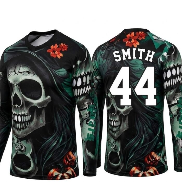 Boys & Men's Full Sleeve Racing Primo Printed Biker Jersey | Lightweight Riding Sports T-Shirt | Stretchable Motocross Riding Jersey | Green/Black | Custom Name & Number