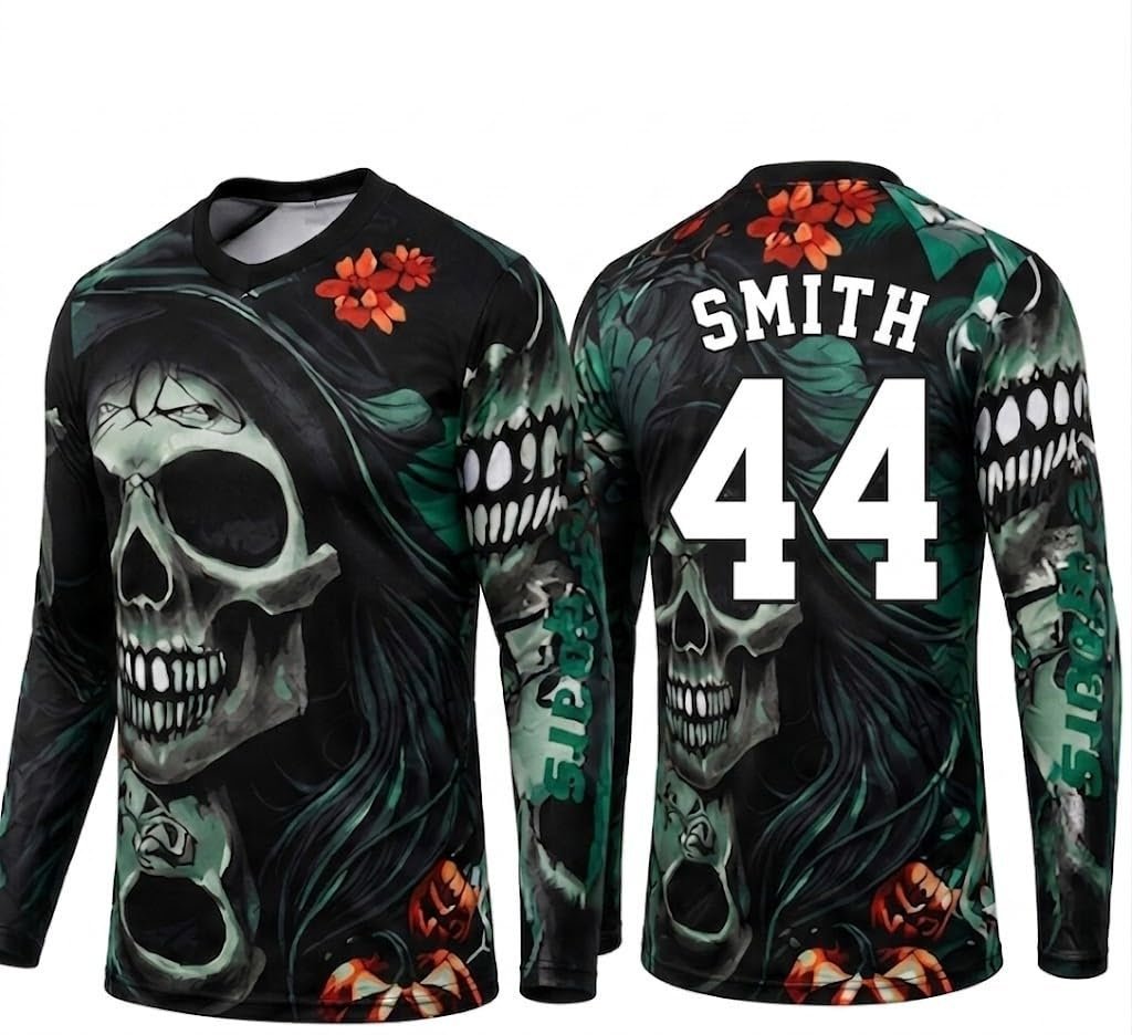 Boys & Men's Full Sleeve Racing Primo Printed Biker Jersey | Lightweight Riding Sports T-Shirt | Stretchable Motocross Riding Jersey | Green/Black | Custom Name & Number