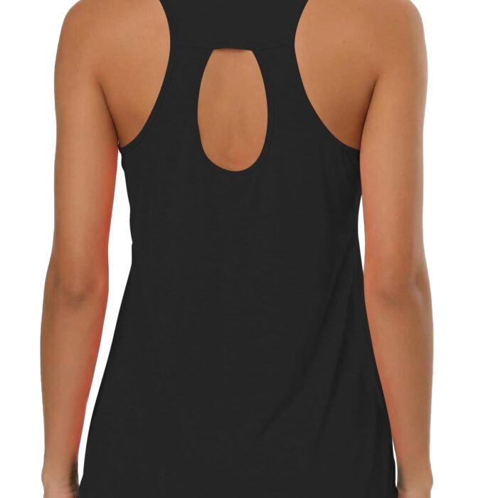 Workout Racerback Tank Tops for Women Loose Fit Long Plus Size Flowy Yoga Running Gym Training Athletic Tank Top Muscle Sleeveless Backless Shirts Black 3XL