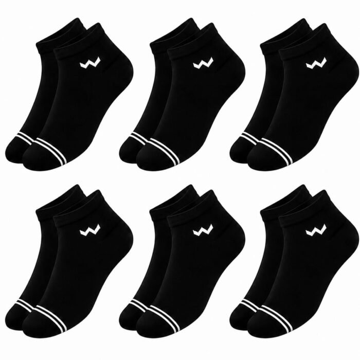 Unisex Ankle Length Cotton Socks Pack of 6 Pairs - Black