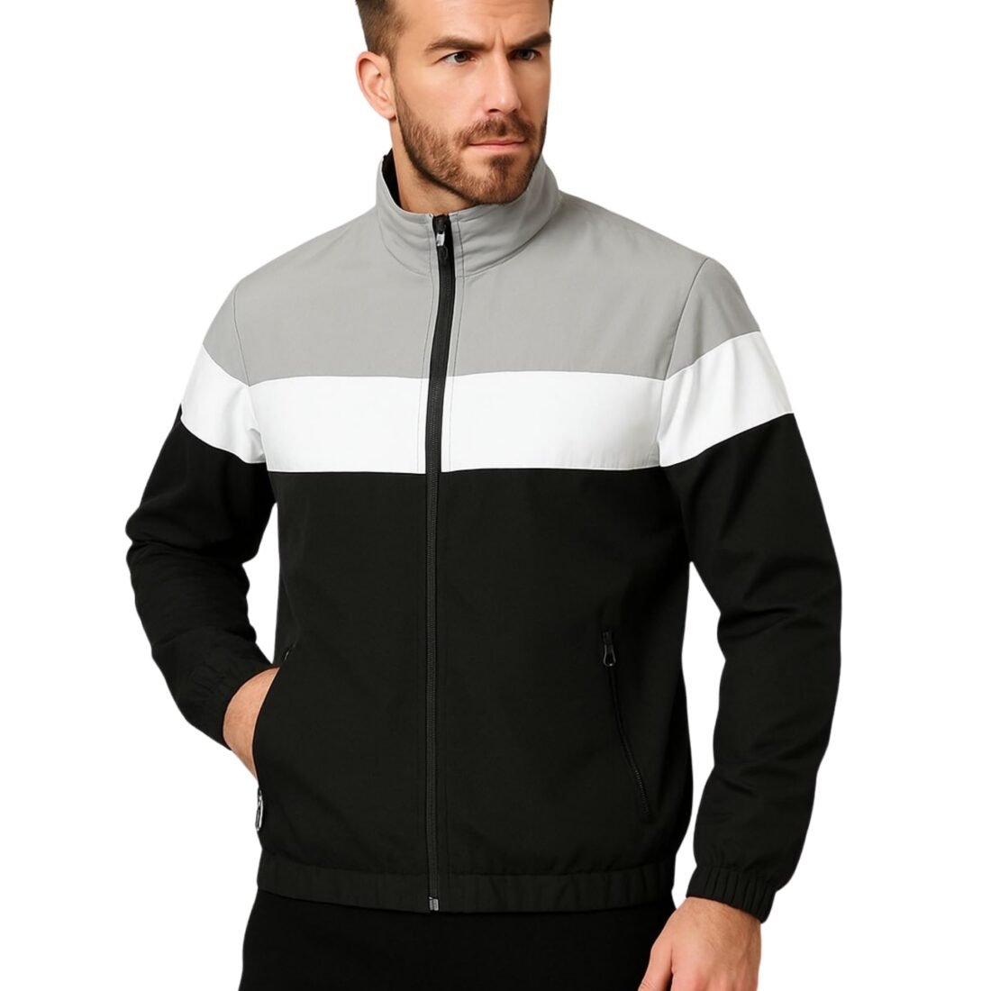 Men’s Lightweight Windcheater Zipper Jacket – Gym, Rider Winter Jacket for Men – Thin Wind Sheeter Zip-up Sports Jacket for Man (IN, Alpha, XS, Regular, BLACK & GREY)