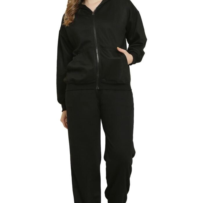 CANIDAE Fleece ZIPPER HOODIE & PYJAMA Tracksuit Co-ord Set for Women || S - 12XL || Regular & Plus Size (5X-Large, Black)