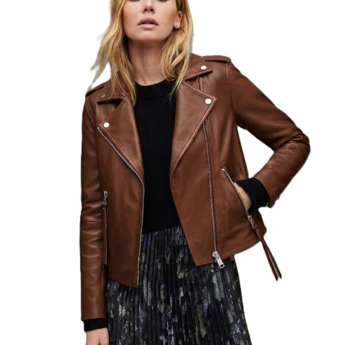 Women’s Biker Leather Jacket for Stylish Casual & Riding Wear (IN, Alpha, 2XL, Regular, 1, Brown)