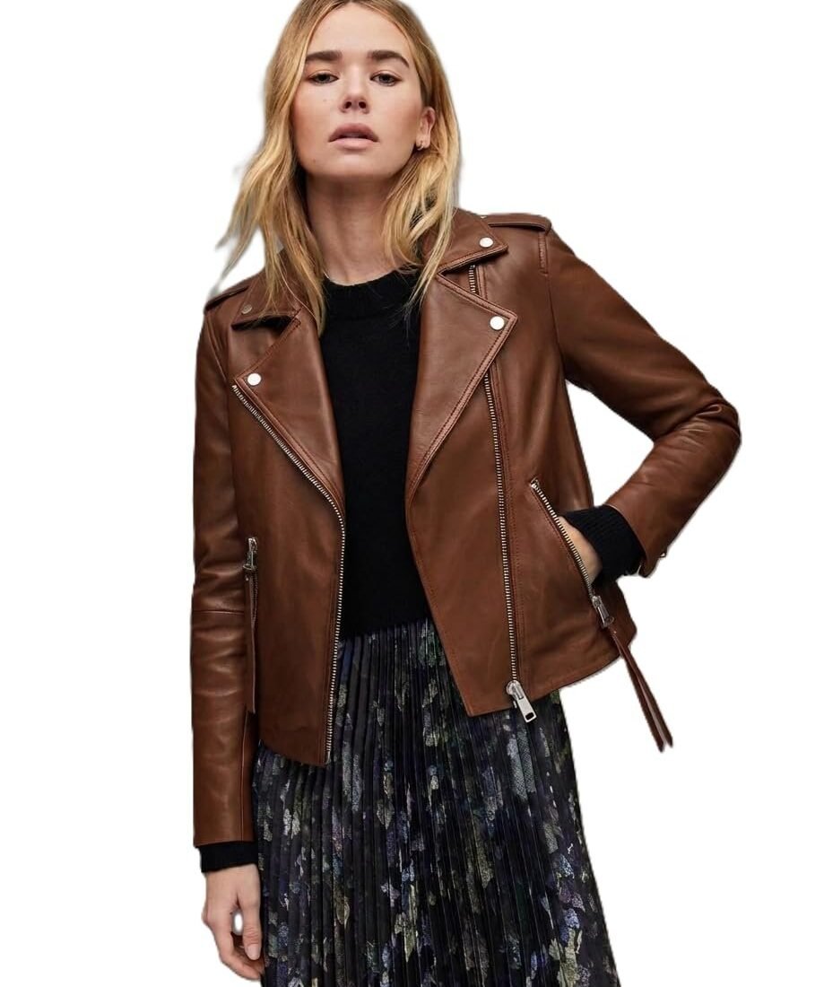 Women’s Biker Leather Jacket for Stylish Casual & Riding Wear (IN, Alpha, 2XL, Regular, 1, Brown)