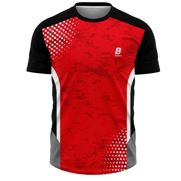 Men's Sports Jersey, Red and Black Camo Pattern with White Dots, Athletic Performance T-Shirt (in, Numeric, 44, RED)