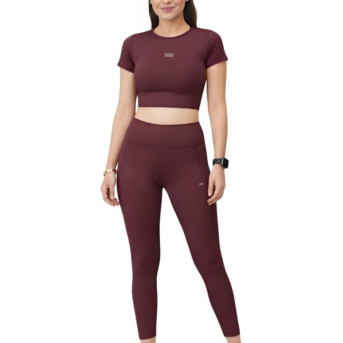 Women’s Gym Co-ord Set, 4-Way Stretch Sports Crop Top & High Waist Leggings Set, Stretchable Activewear Workout Outfit for Women, Yoga, Running, Fitness & Training