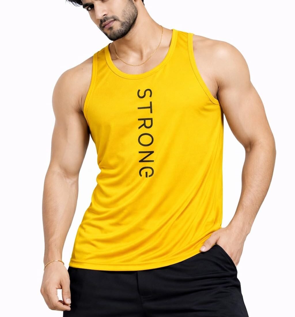 Gym Vest for Men | Dry Fit Sando | Sleeveless T-Shirt for Gym Workout | Quick Dry Breathable Tank Top | Multicolor (in, Alpha, 2XL, Yellow)