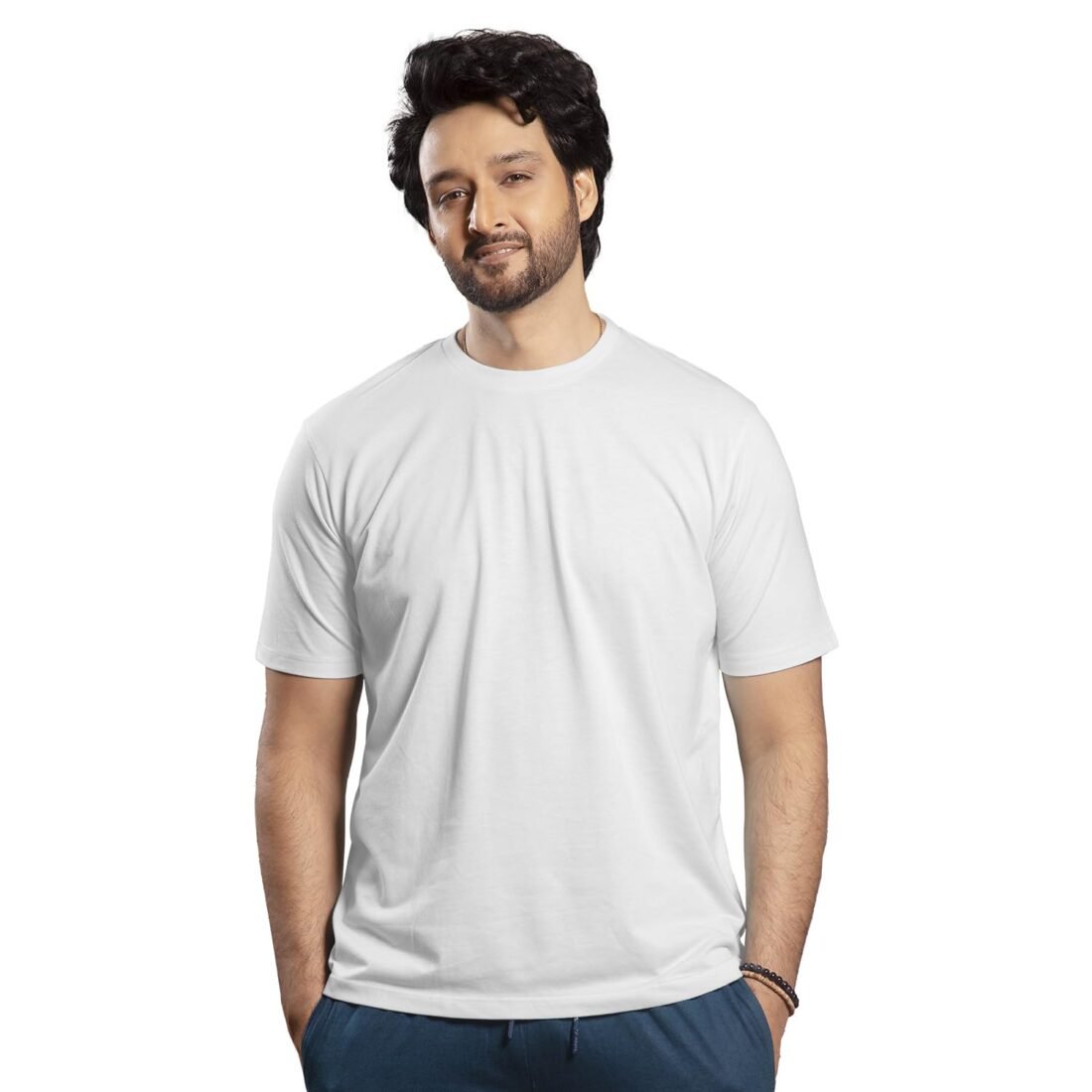Men's Solid Cotton T Shirt | Round Neck | Half Sleeve | Plain-Regular Fit (in, Alpha, Regular, White)