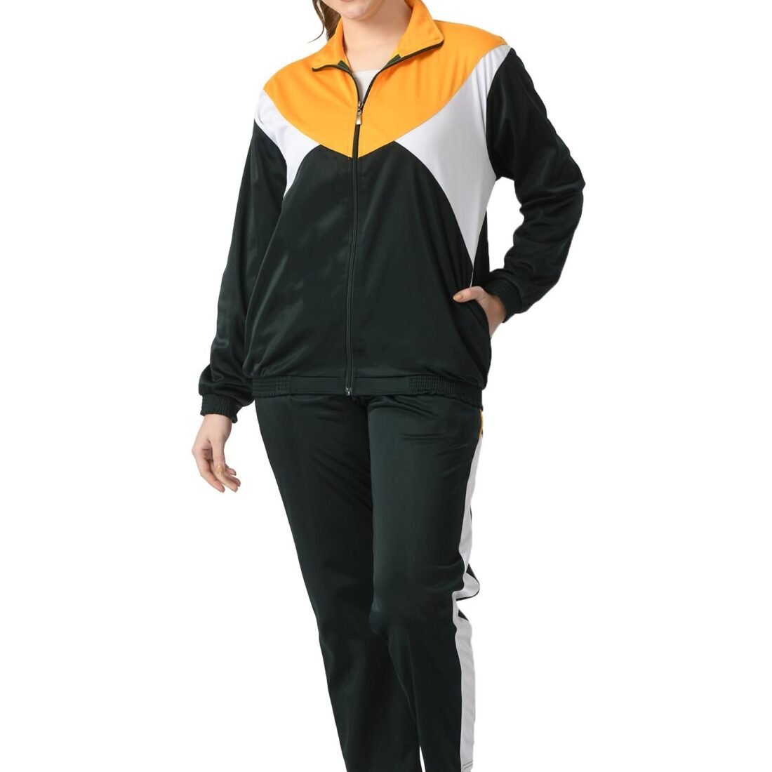 Women Solid Stylish Soft Polyester Zipper Tracksuits for Winter (Pack of 1) Green