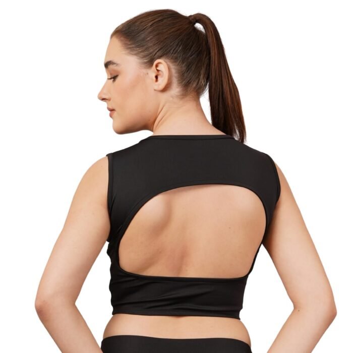 Women Stretchable Workout Tank for Gym Crop Top Stylish Open Back Yoga Top for Womens Backless Sports Bra, Fitness & Sports Sleeveless (in, Alpha, Regular, Forest.Black)