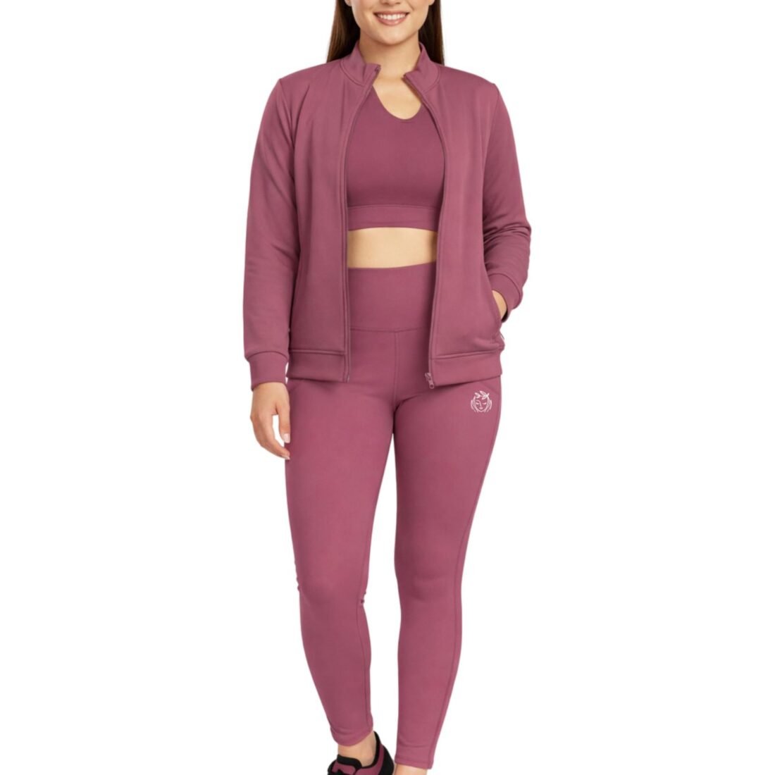 Women 3 Piece Gym Workout Set | Sports Bra, Zip-Up Jacket & High Waist Leggings | Stretchable Yoga Activewear Co-Ord Set for Women | Fitness Gym Tracksuit