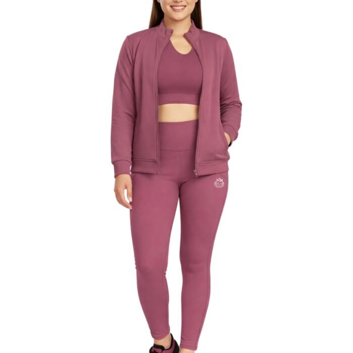 Women 3 Piece Gym Workout Set | Sports Bra, Zip-Up Jacket & High Waist Leggings | Stretchable Yoga Activewear Co-Ord Set for Women | Fitness Gym Tracksuit