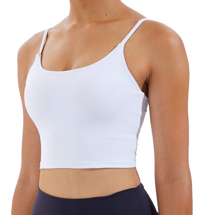 Women's Strappy Stretch Sports Bra Longline Yoga Tank Top Fitness Bra Workout Camisole Crop Tops for Teen Girl, White, Large