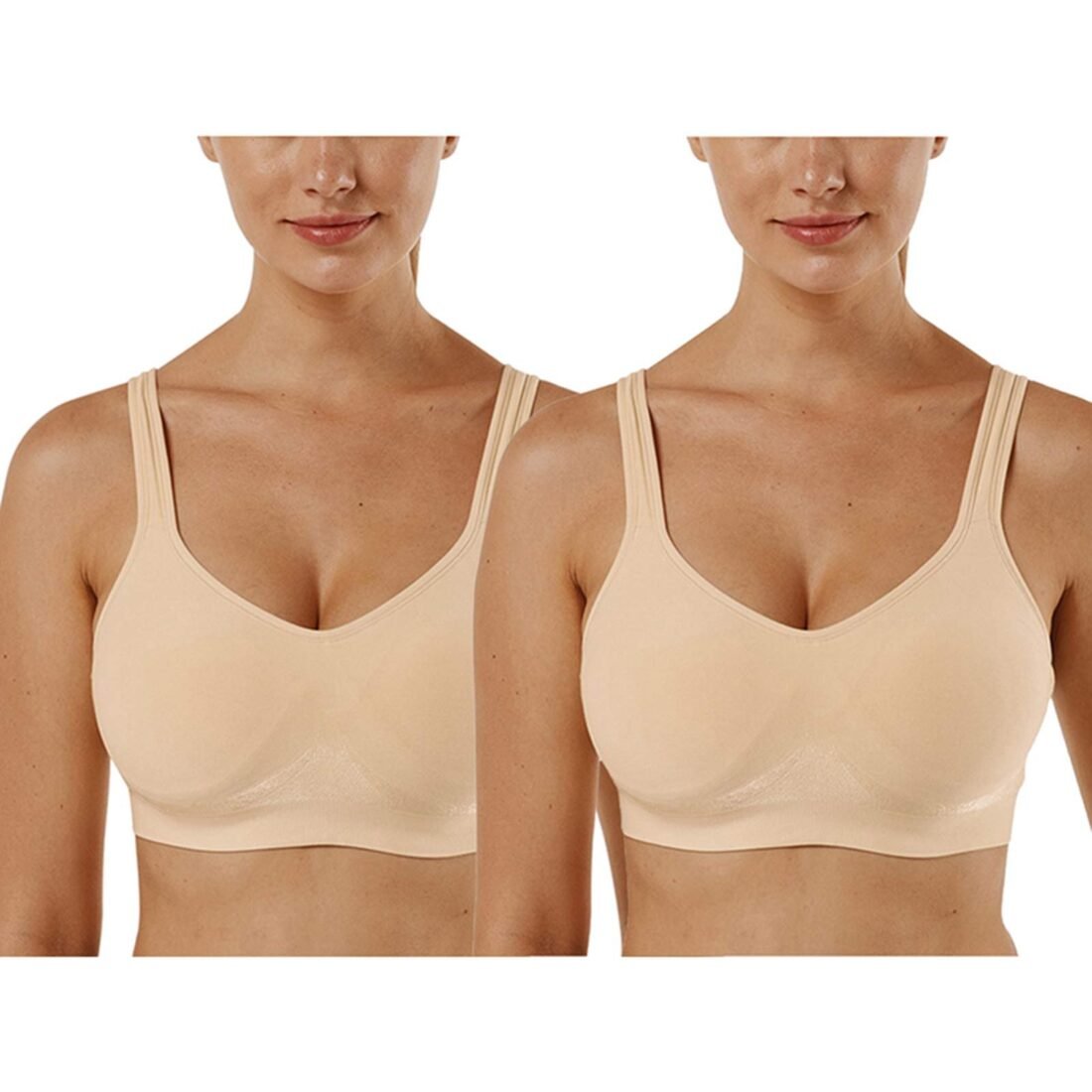Women's Wirefree Bras Seamless Full Coverage Plus Size Sports Bra for Sleeping Yoga Workout Everyday Wear Bralette, 2 Pack-khaki+khaki, 3X-Large