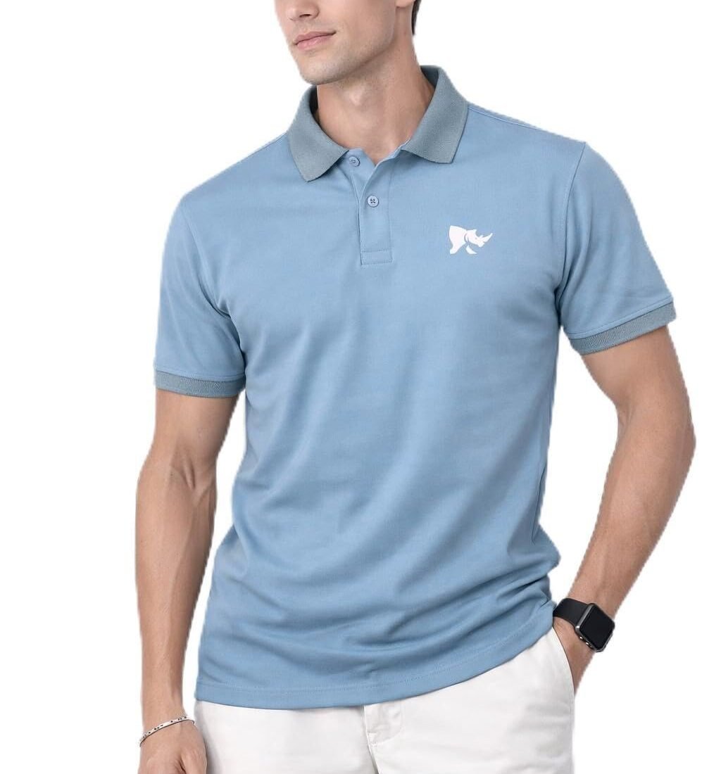 Mens Sports Dry Fit Collar Polo T-Shirts, Quick Drying & Breathable Material, Perfect for Workout Tops & Gym Wear Tees (in, Alpha, Regular, Sky Blue)