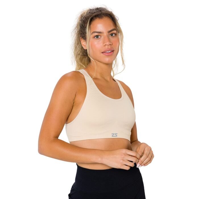 Seamless Sports Bra - Best Sports Bra for Running (Beige, Small/Medium (32 ABC - 34 AB))