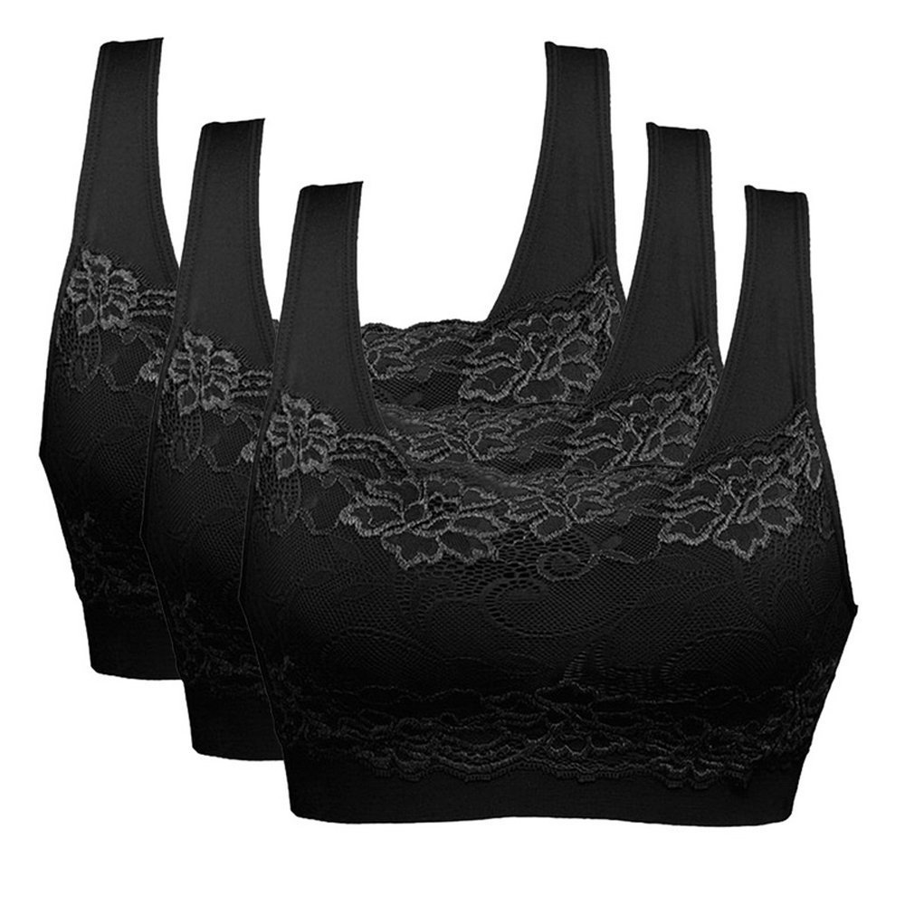 Women's Stretch Thin Without Underwire Push Up Yoga Sports Bra Top Set for Fitness Training Padding 2/3 Pack, 3 Black