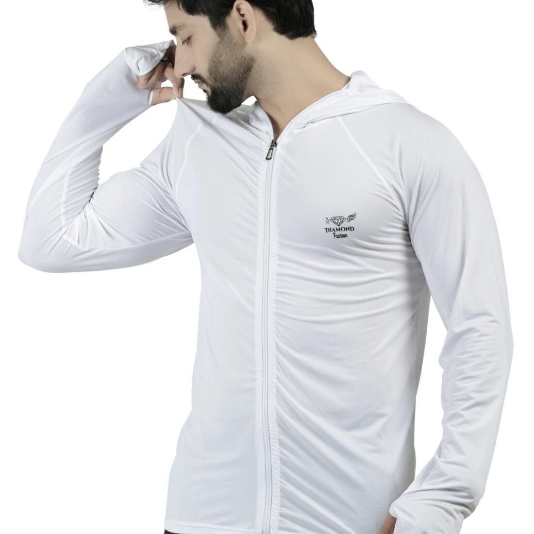 Diamond Fashion Men’s Gym Hoodie Jacket | Lightweight Stretchable Activewear for Workout, Running & Fitness | Quick Dry Full Zip Sports Hoodie for Men (in, Alpha, Regular, Off White)