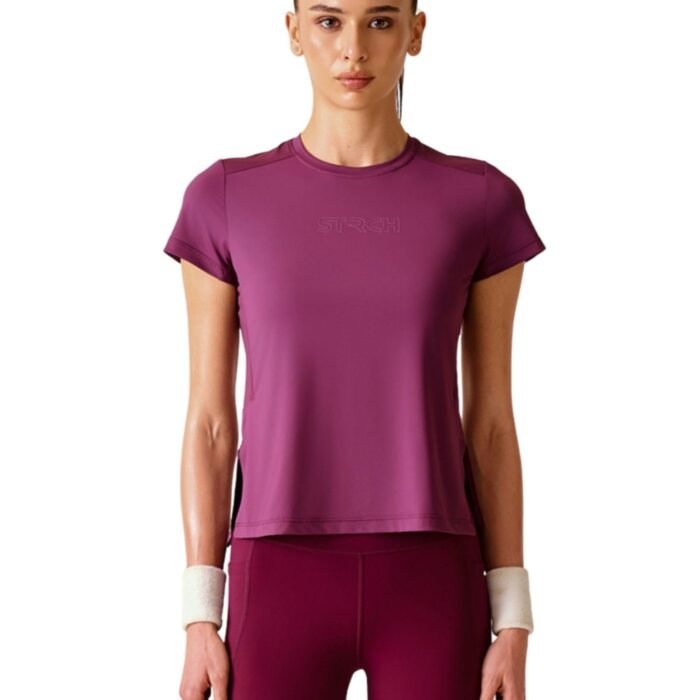 Women's Regular Fit Activewear T-Shirt | Round Neck Short Sleeve Gym Top | Stretch Workout T-Shirt for Yoga, Running & Training | Regular Length | Solid Plum