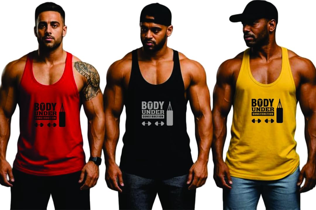Vest for Men || Gym Sports Vest || Summer wear Regular T-Shirt for Men Pack of 3 (in, Alpha, L, BU (RD, YL, BL))