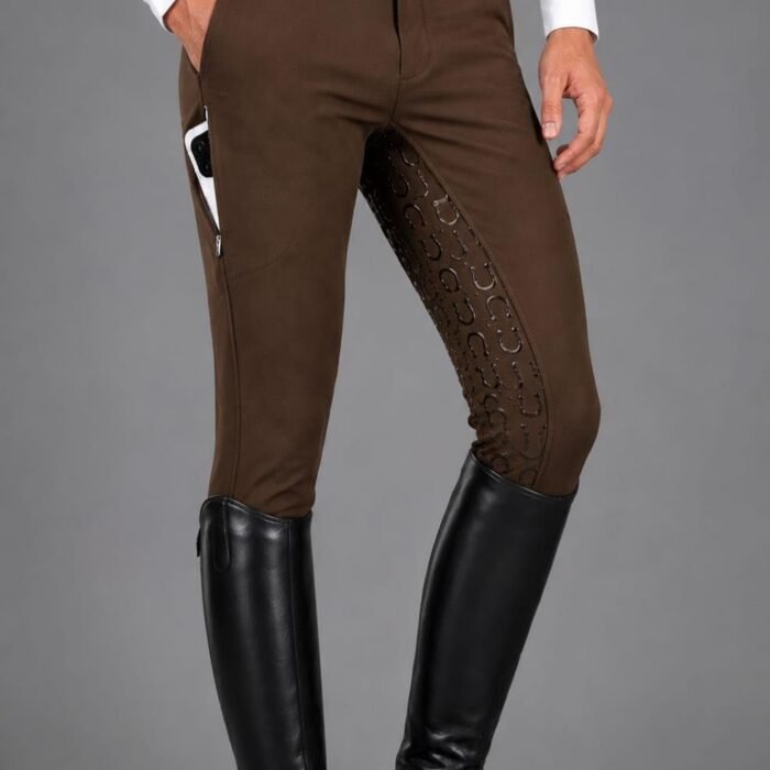 Men's Horse Riding Breeches with Silicone Full Seat Grip, Stretchable Equestrian Pants, Comfortable Riding Trousers with Belt Loops for Training (in, Numeric, 26, Regular, Standard, Brown)