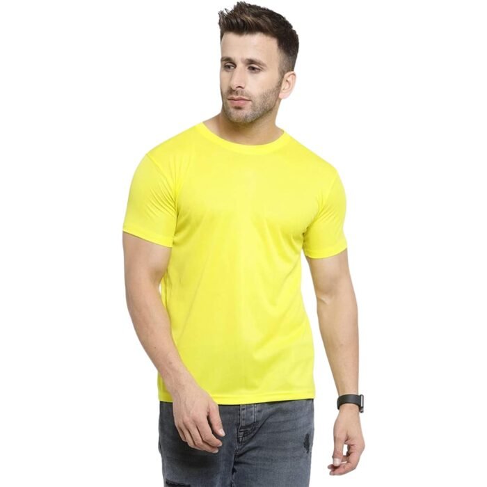 Men’s Pure Cotton T-Shirt – Bright Yellow Solid Color Tee, Soft Breathable Fabric, Casual Half Sleeve Crew Neck T-Shirt for Gym, Sports, Travel & Daily Use (in, Alpha, Regular, Yellow)