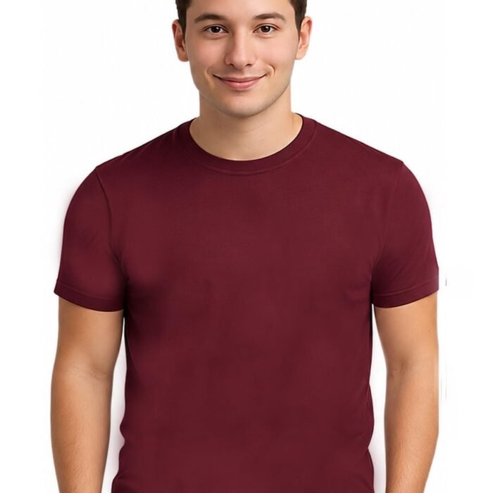 Plain Slim Fit Polyester Half Sleeve Round Neck Tshirt for Men (in, Alpha, Regular, Maroon)